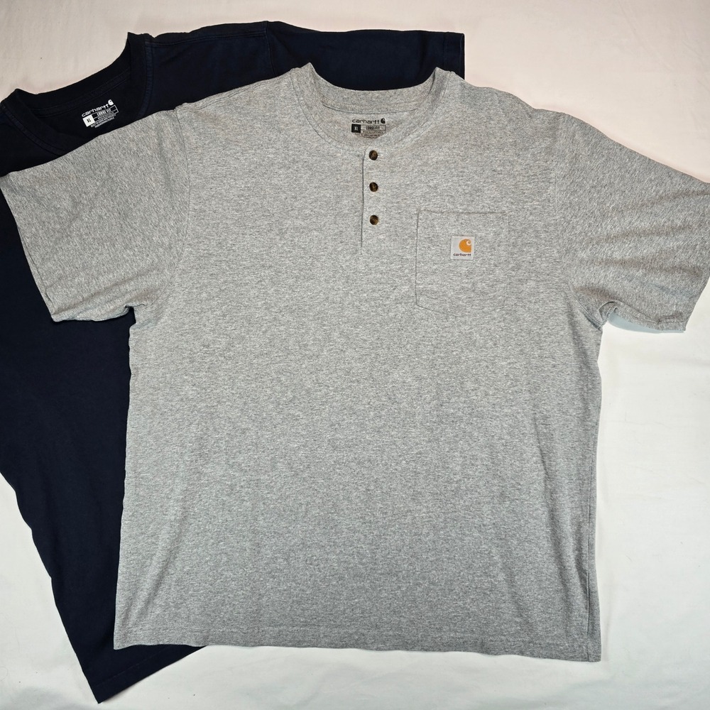 Carhartt Mens Loose Fit Henley Pocket T-Shirt 2 Pack Navy Gray XL TK0084-M K84